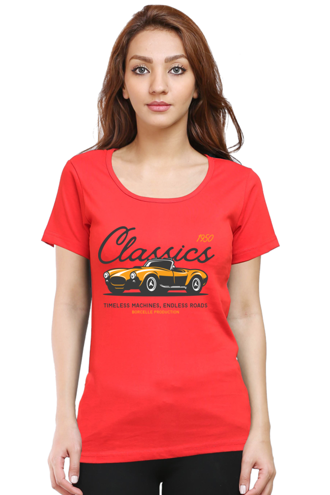 TrendzyKart Classic 1950 Vintage Car Digital Print Women Half Sleeve T-Shirt