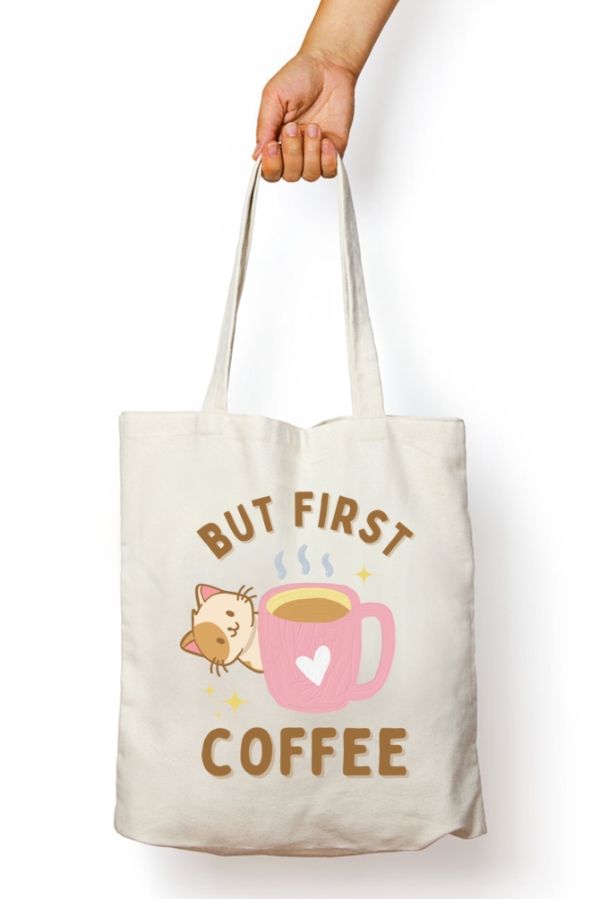 TrendzyKart But First Coffee Print Unisex Zipper Tote Bag