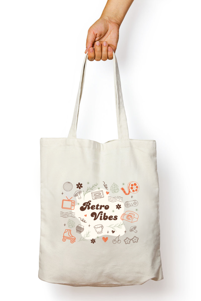 Retro Vibes Print Unisex Zipper Tote Bag