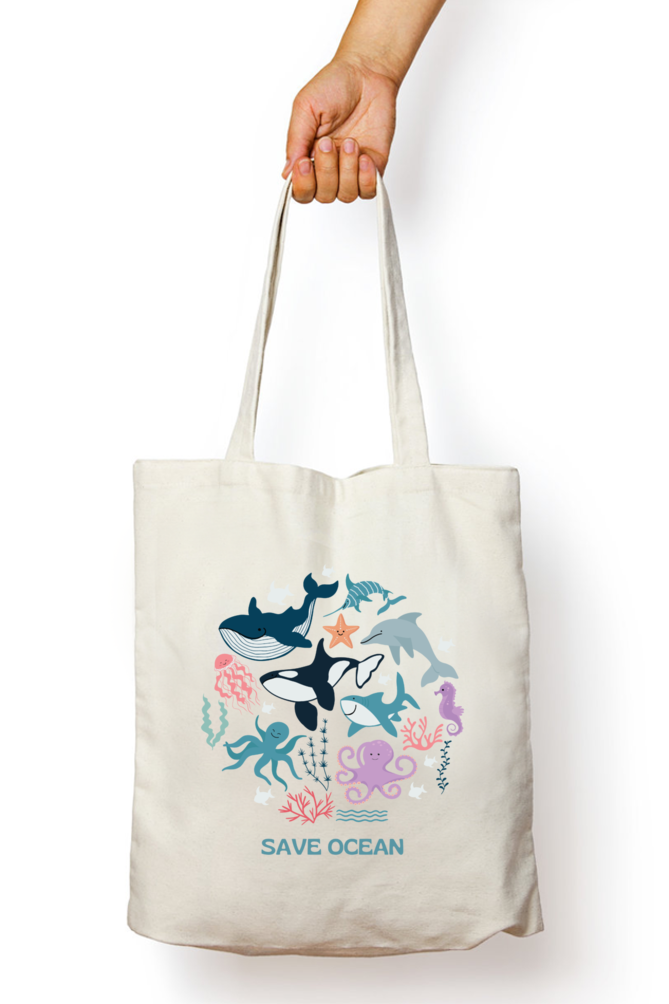 Save Ocean Print Unisex Tote Bag With Zipper