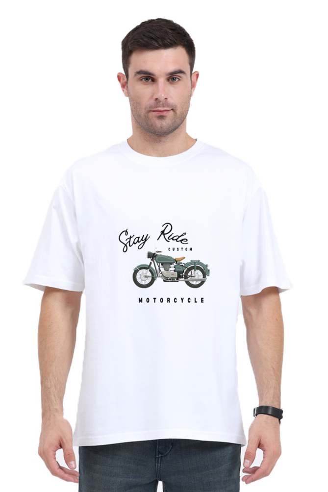 TrendzyKart Stay Ride Print Unisex Oversized Classic T-Shirt - Black