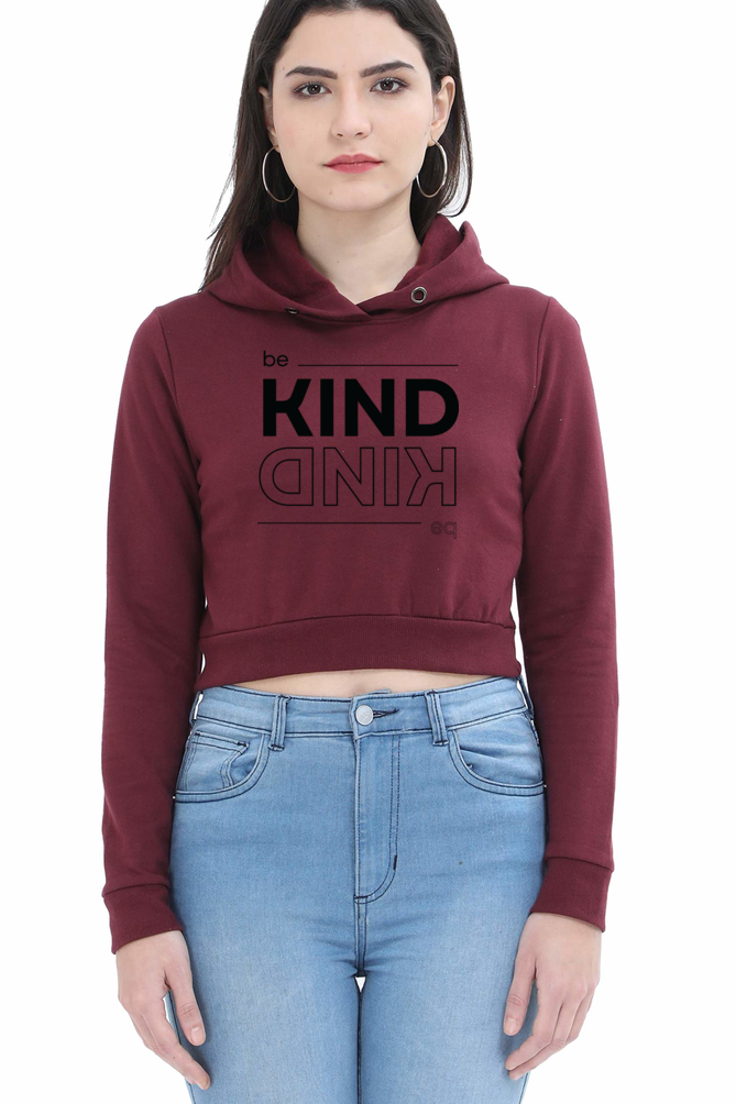 TrendzyKart Be Kind Digital Print Women Crop Hoodies