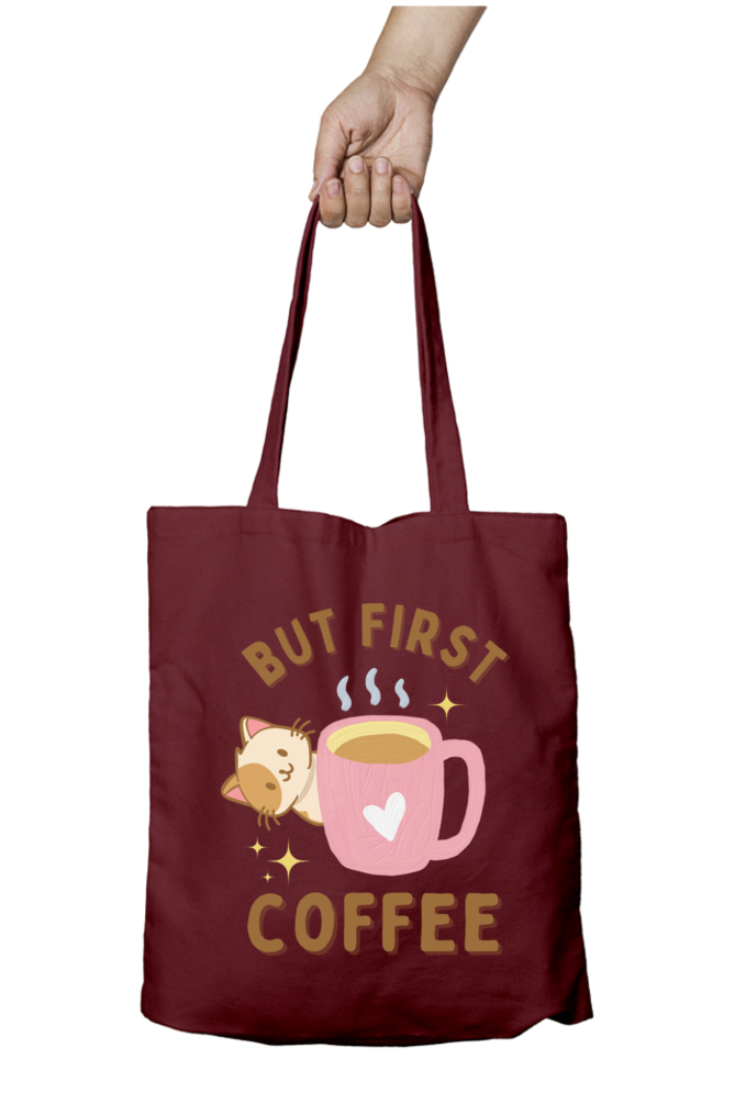 TrendzyKart But First Coffee Print Unisex Zipper Tote Bag