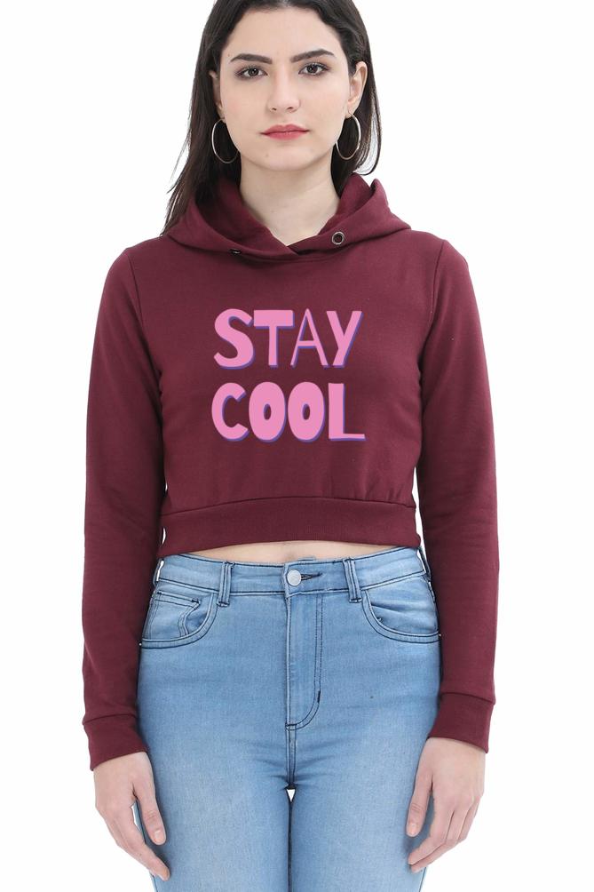 TrendzyKart Stay Cool Digital Print Women Crop Hoodies