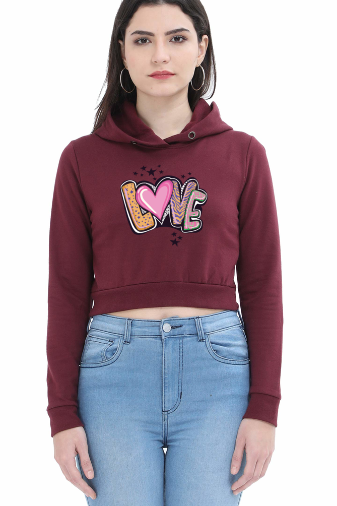 TrendzyKart Love Digital Print Women Crop Hoodies