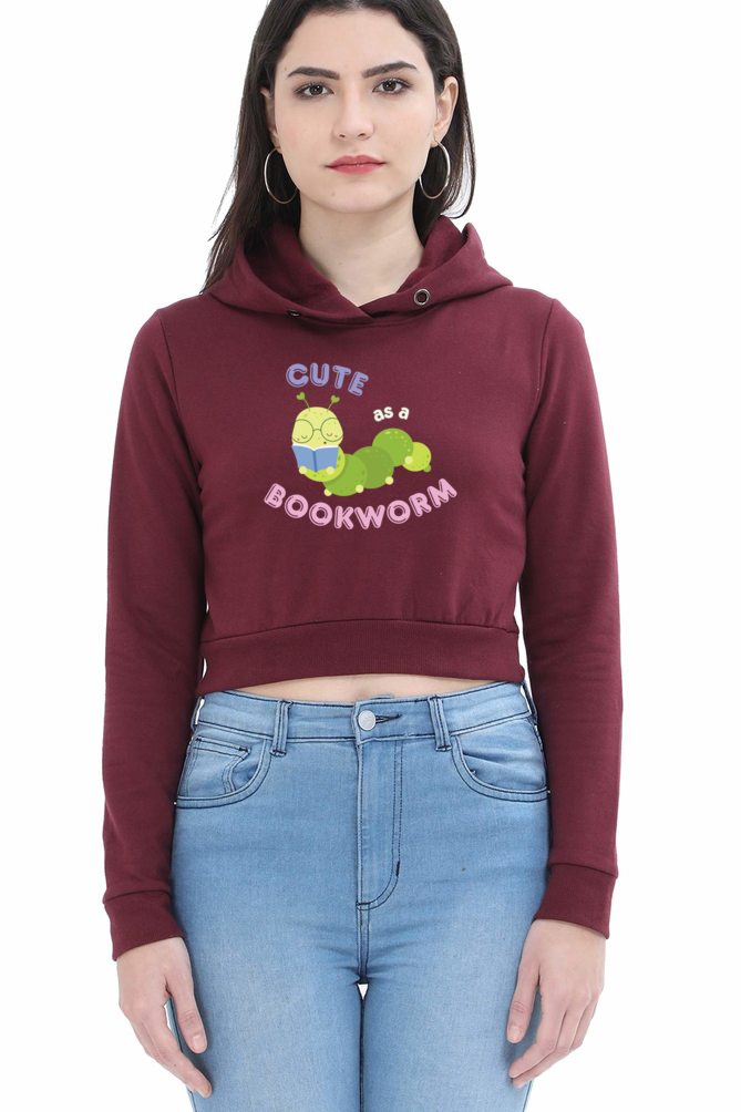 TrendzyKart Cute As A Bookworm Digital Print Women Crop Hoodies