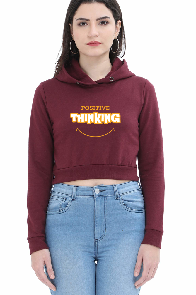 TrendzyKart Positive Thinking Digital Print Women Crop Hoodies