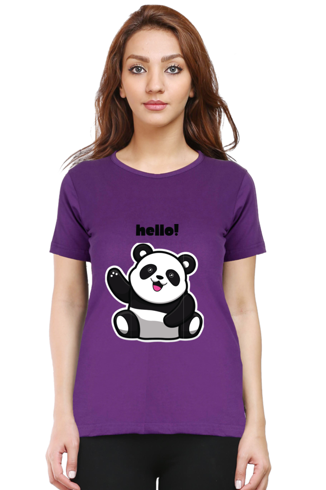 TrendzyKart Hello! Panda Digital Print Women Half Sleeve T-Shirt