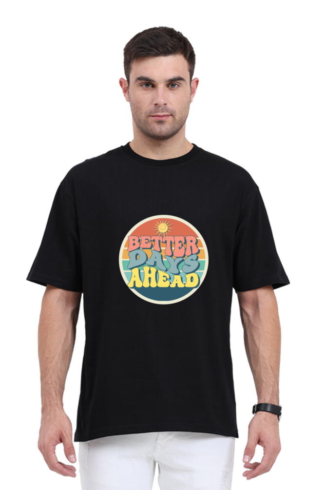 TrendzyKart Better Days Ahead Print Unisex Oversized Classic T-Shirt - Black