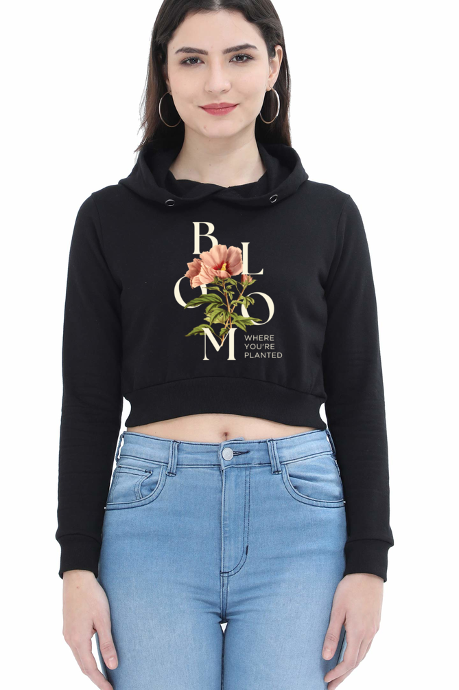 TrendzyKart Bloom Digital Print Women Crop Hoodies