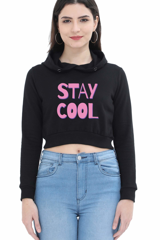 TrendzyKart Stay Cool Digital Print Women Crop Hoodies