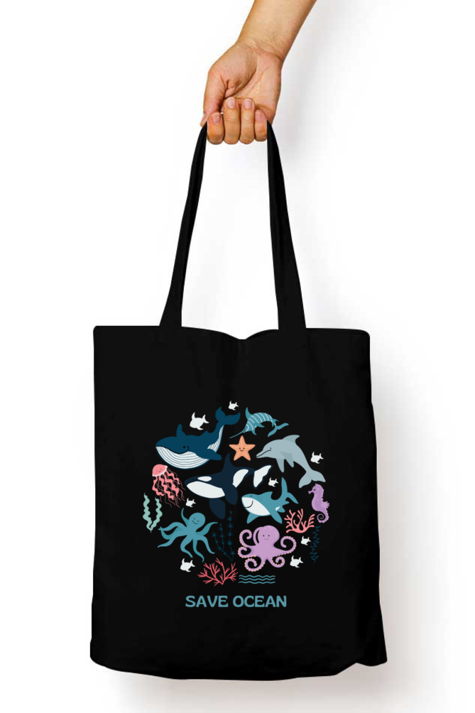 TrendzyKart Save Ocean Print Unisex Zipper Tote Bag