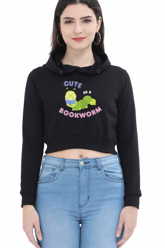 TrendzyKart Cute As A Bookworm Digital Print Women Crop Hoodies