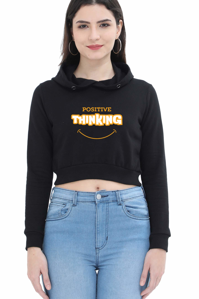 TrendzyKart Positive Thinking Digital Print Women Crop Hoodies