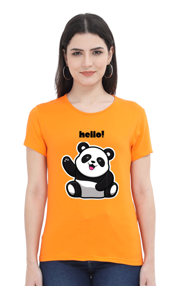 TrendzyKart Hello! Panda Digital Print Women Half Sleeve T-Shirt