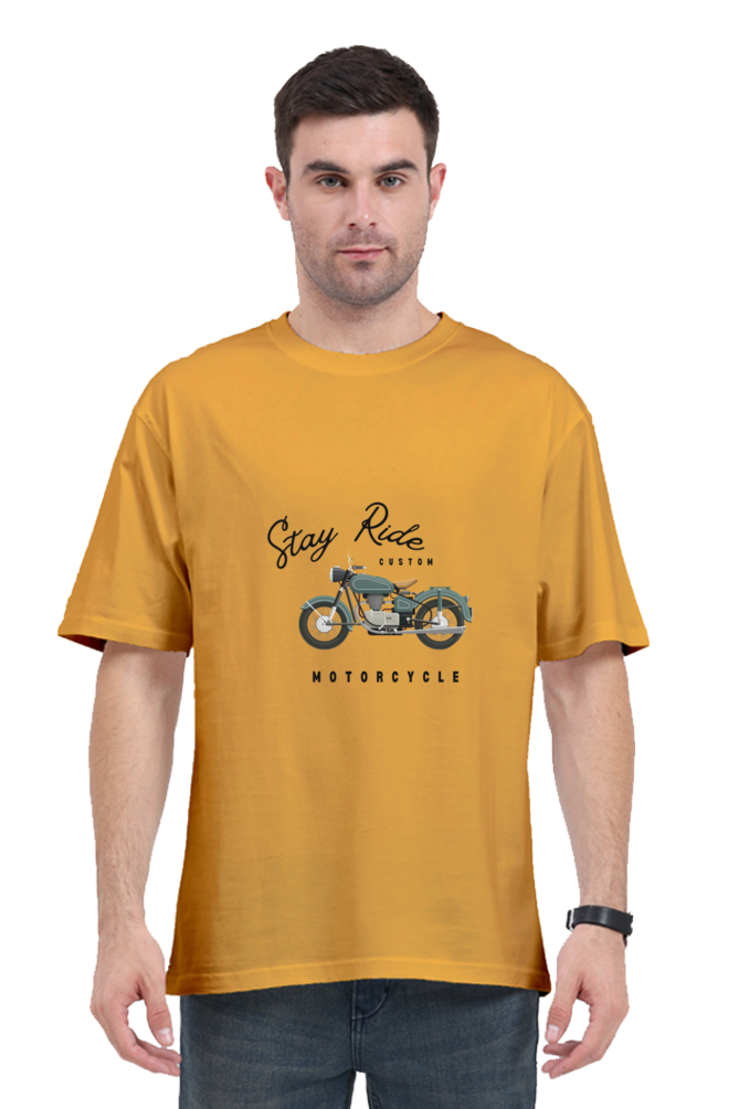 TrendzyKart Stay Ride Print Unisex Oversized Classic T-Shirt - Black