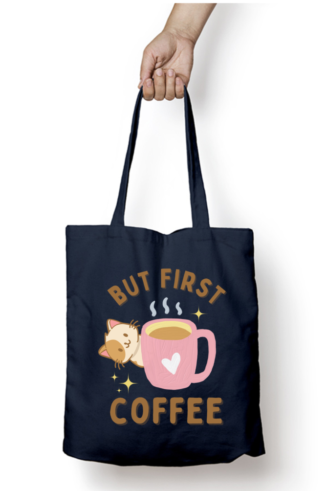 But First Coffee Print Unisex Tote Bag with Zipper