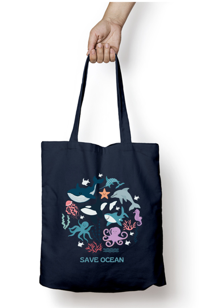 TrendzyKart Save Ocean Print Unisex Zipper Tote Bag