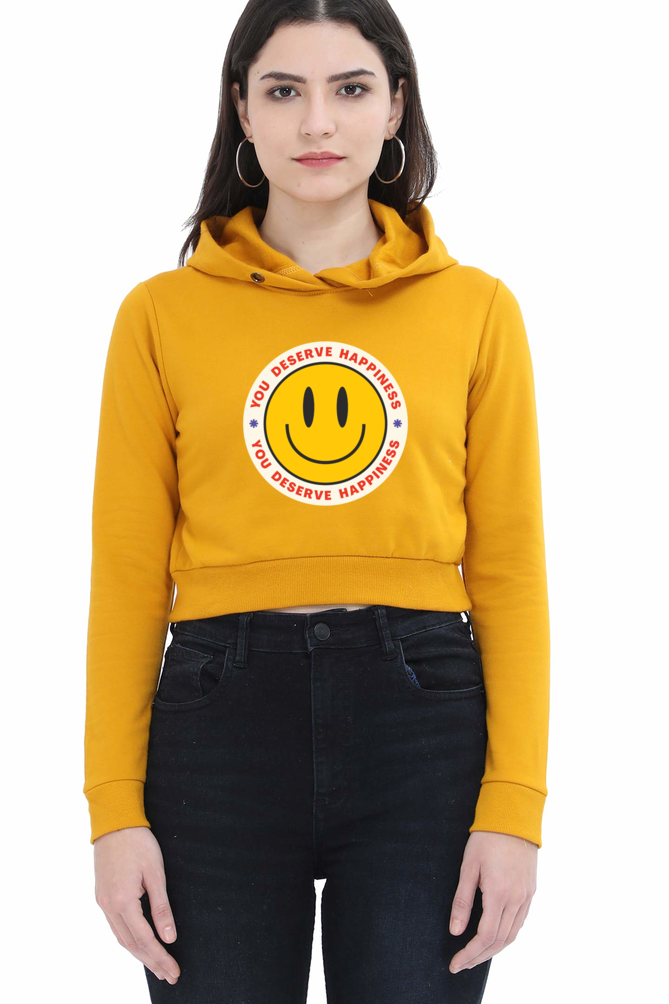 TrendzyKart You Deserve Happiness Digital Print Women Crop Hoodies