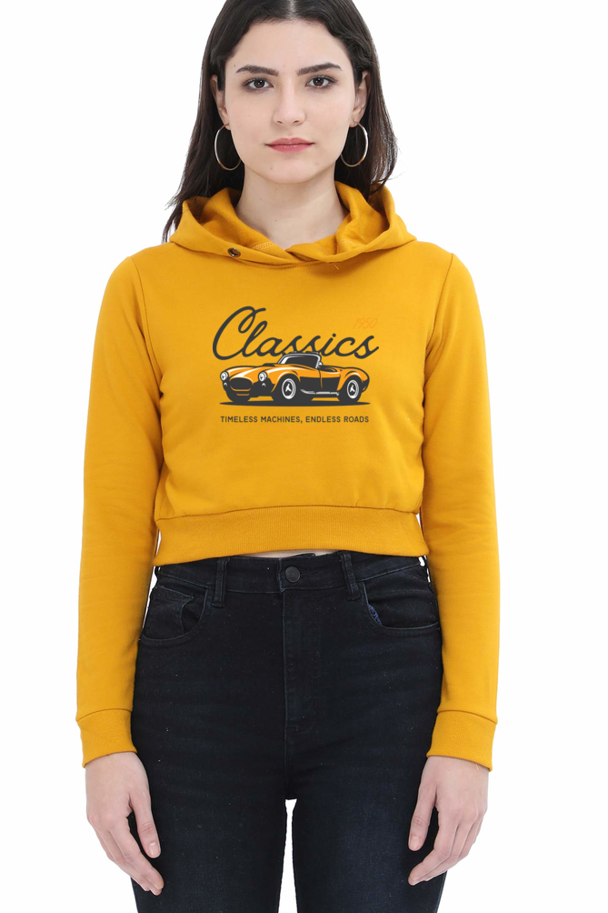 TrendzyKart Classic 1950 Vintage Car Digital Print Women Crop Hoodies