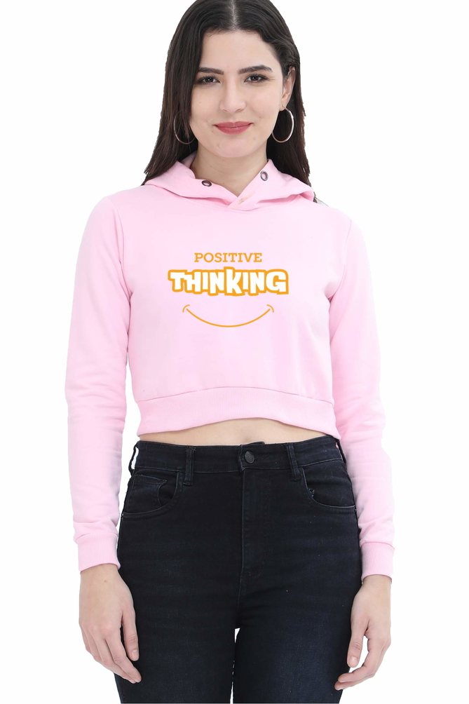 TrendzyKart Positive Thinking Digital Print Women Crop Hoodies