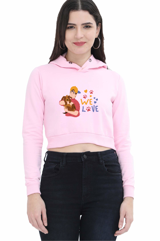 TrendzyKart We Love Digital Print Women Crop Hoodies