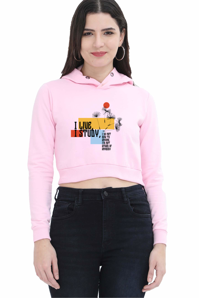 TrendzyKart I Live I Study Digital Print Women Crop Hoodies