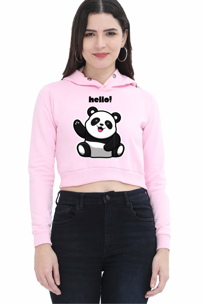 TrendzyKart Hello Panda Digital Print Women Crop Hoodies