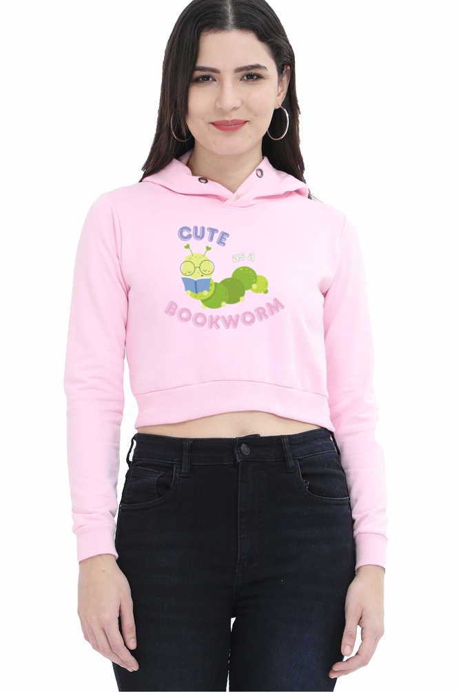 TrendzyKart Cute As A Bookworm Digital Print Women Crop Hoodies