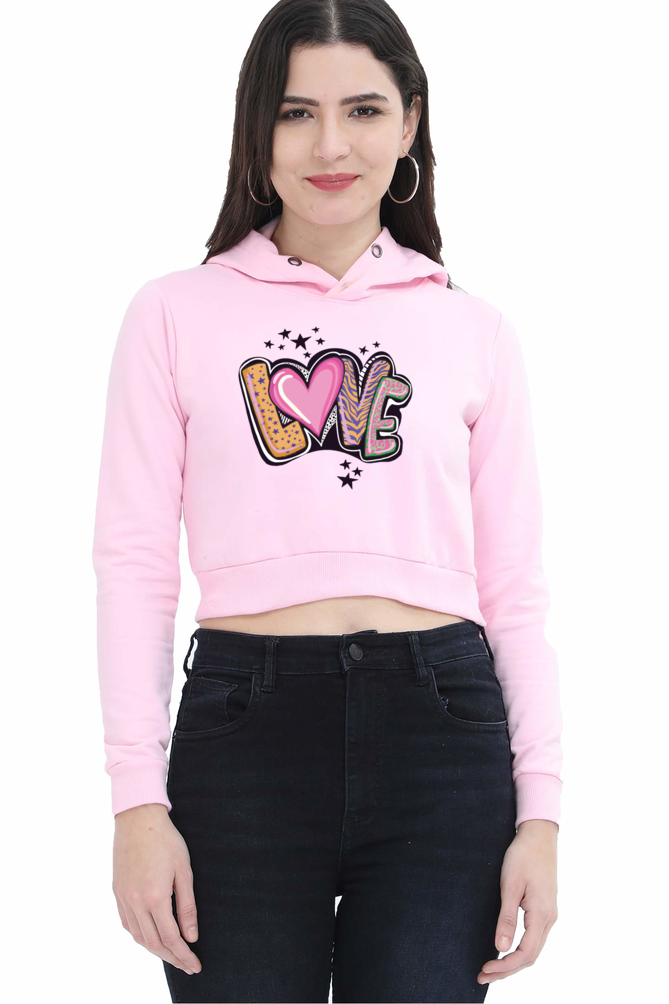 TrendzyKart Love Digital Print Women Crop Hoodies