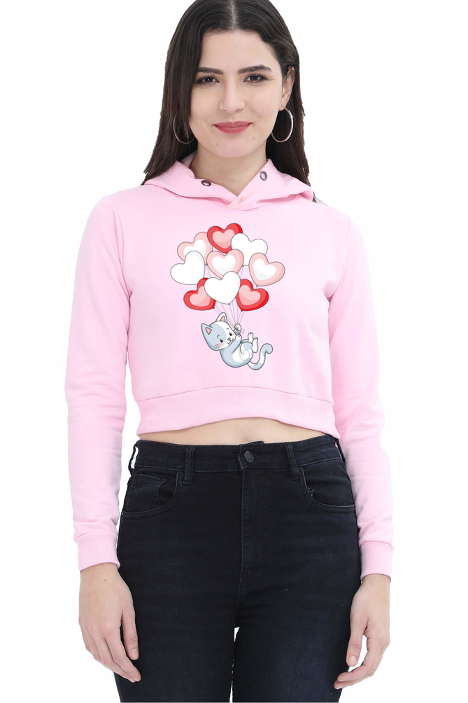 TrendzyKart Cat Lover Digital Print Women Crop Hoodies