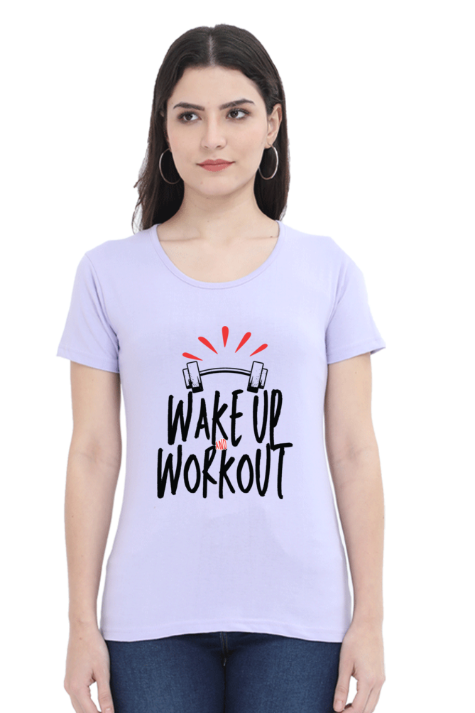 TrendzyKart Wake Up Workout Digital Print Women Half-Sleeve T-Shirt