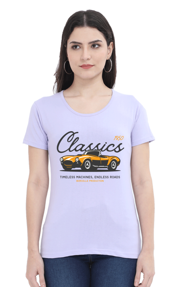 TrendzyKart Classic 1950 Vintage Car Digital Print Women Half Sleeve T-Shirt