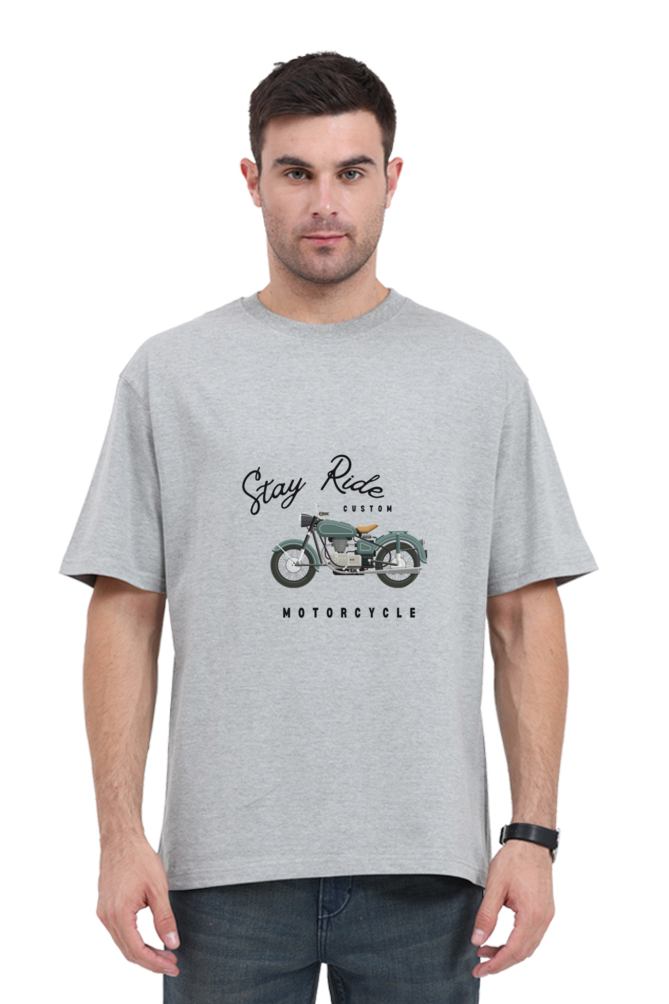 TrendzyKart Stay Ride Print Unisex Oversized Classic T-Shirt - Black